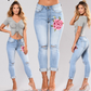 Blue low waist pencil Ripped embroidery jeans woman Stretch Skinny freddy vintage denim pants