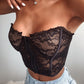 SUCHCUTE Sexy Sleeveless Hook Lace Corset Crop Top For Women Party Clubwear Tube Top 2000s Aesthetic Flower Print Tank Tops