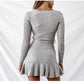 Sexy V Neck Knitted Dresses Women Long Sleeve