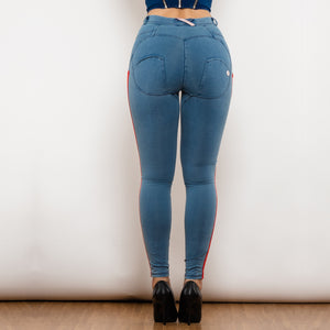 Shascullfites Melody Side Striped Middle Waist Skinny Jeans Bum Lift Leggings Woman Sexy Push Up Jeans Denim Pencil Pants